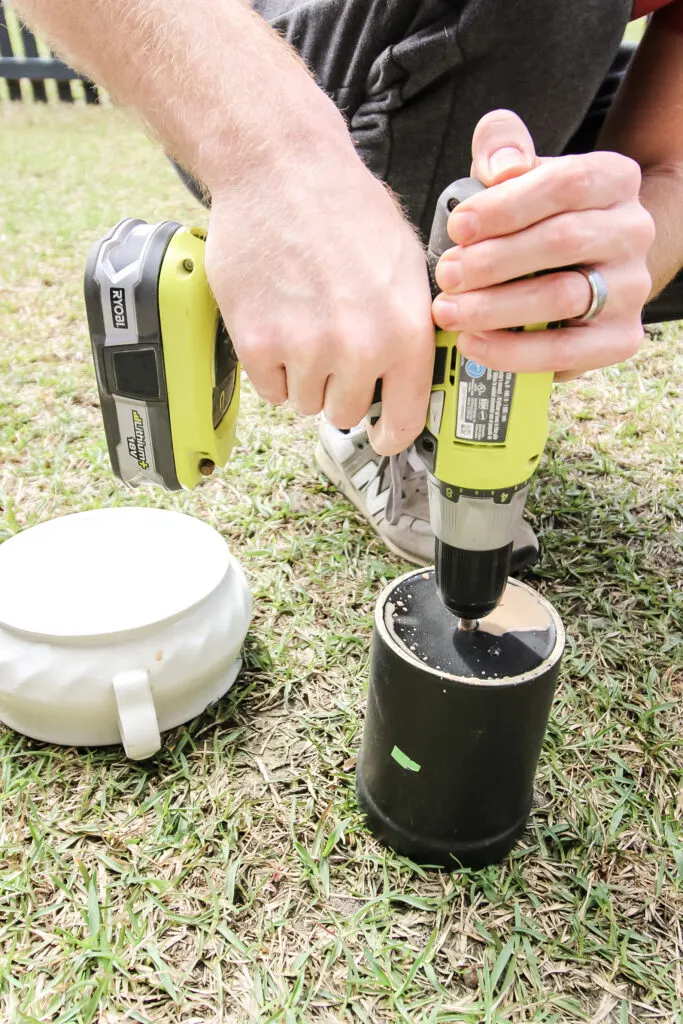 drilling into a ceramic pot