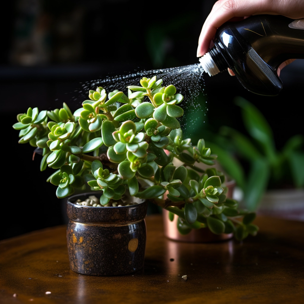 spraying a jade plant