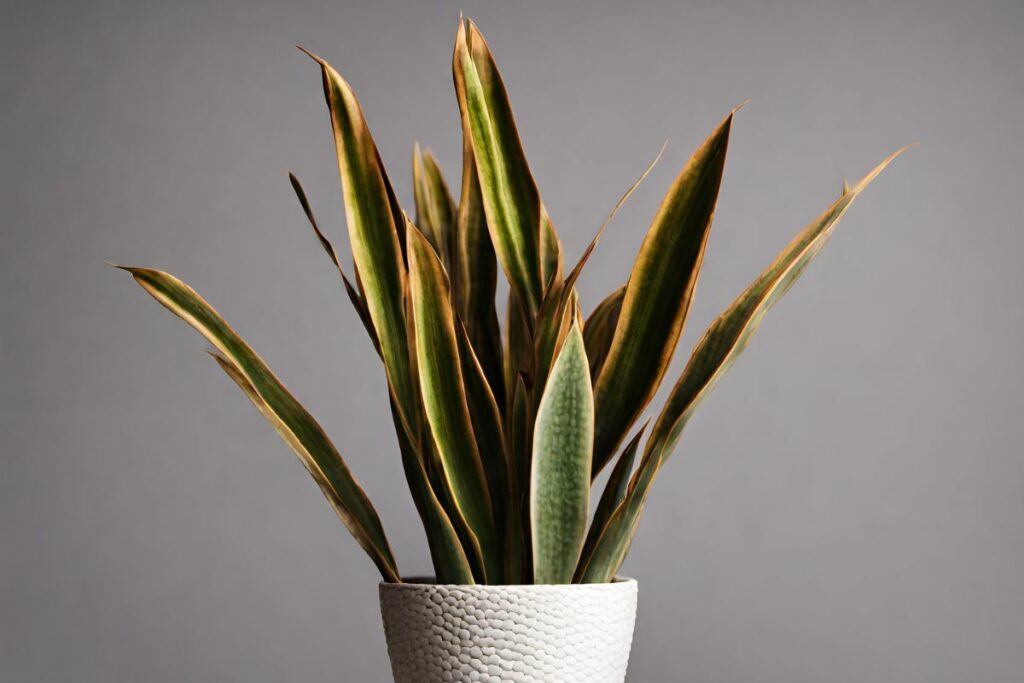 snake plant with brown tips