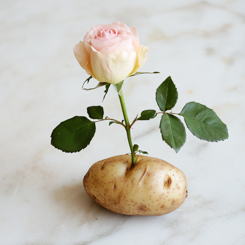 rose rooting in potato