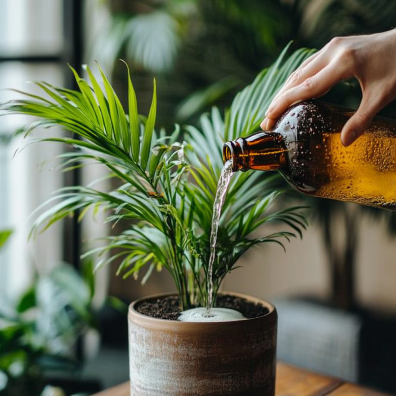 watering a plant with beer